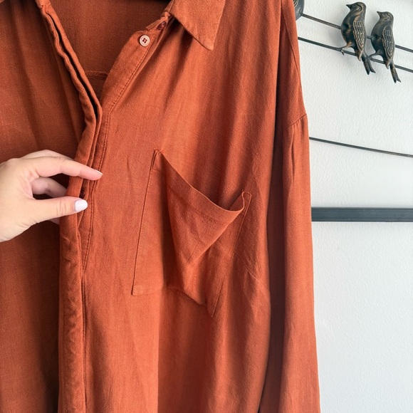 ASOS DESIGN Women’s Oversized Linen Blend Rust Button-Down Shirt Size 18 Fall - Picture 4 of 9